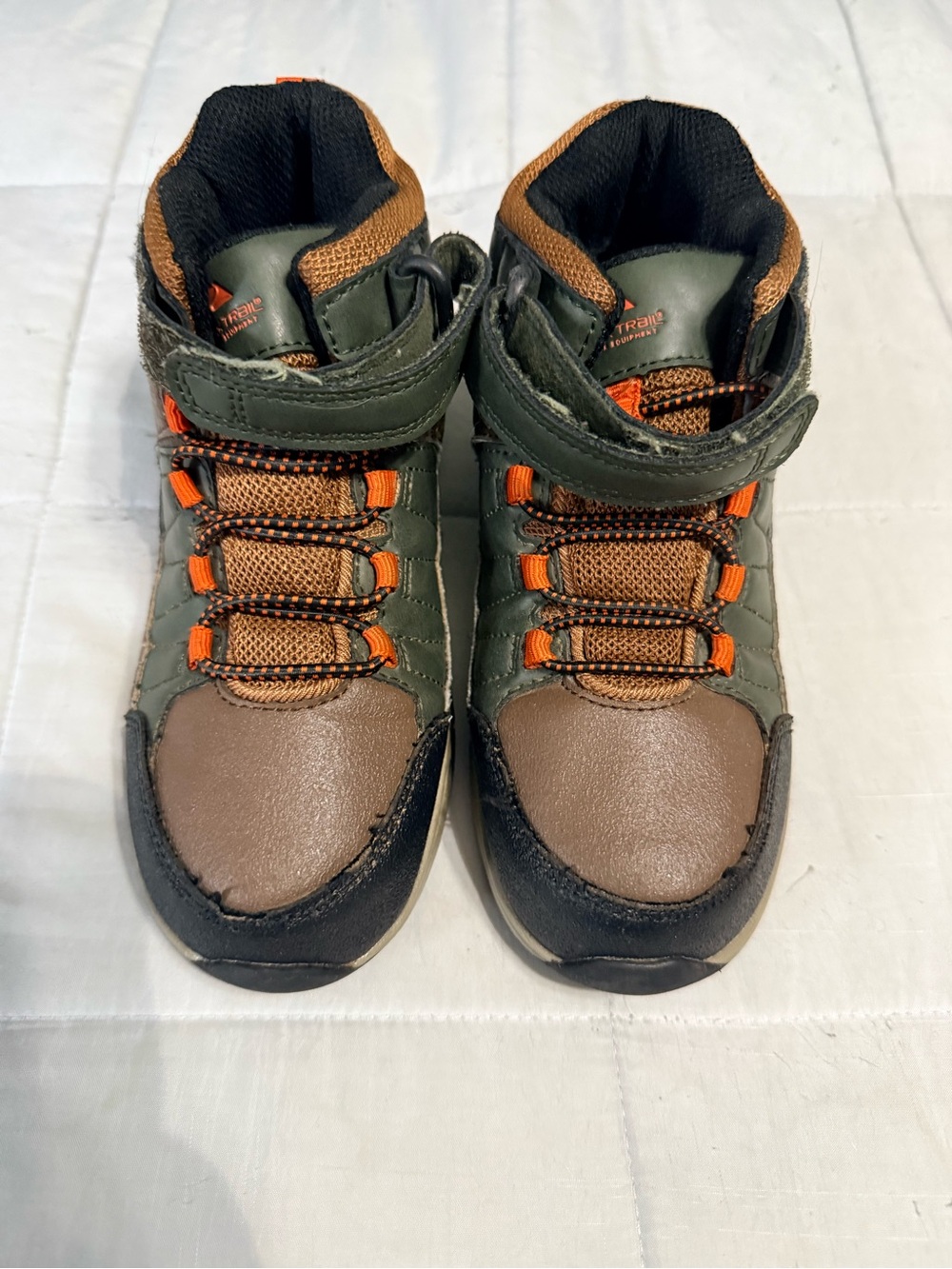 Ozark Trail Kids Brown and Olive Green Boots with Orange Accents
